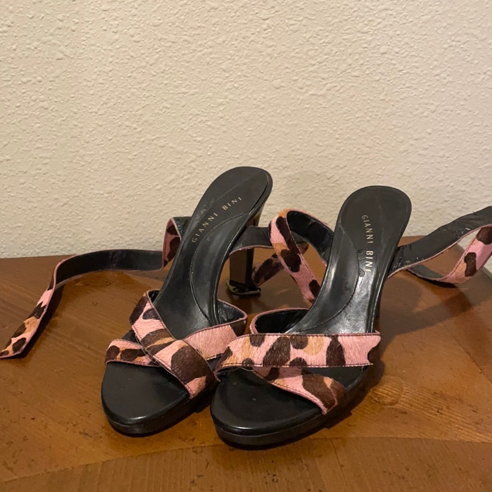 Pink and Brown Cow Hide Heels